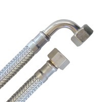 Panzerschlauch 3/8"ÜM x 3/8"ÜM Bogen, Flexschlauch DN8 für Sanitär mit Trinkwasserzulasssung 15cm-2m