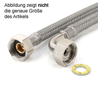 Panzerschlauch DN08, VA Geflecht, DVGW (W543), 3/8"ÜM x 1/2"ÜM Bogen, PN10, -15 bis 70°C,