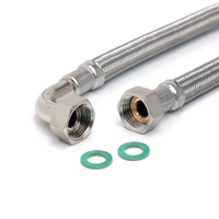Panzerschlauch DN13 für Trinkwasser, 1/2"ÜM x 1/2"ÜM 90°Bogen, PN10, -15 - 70°C, DVGW